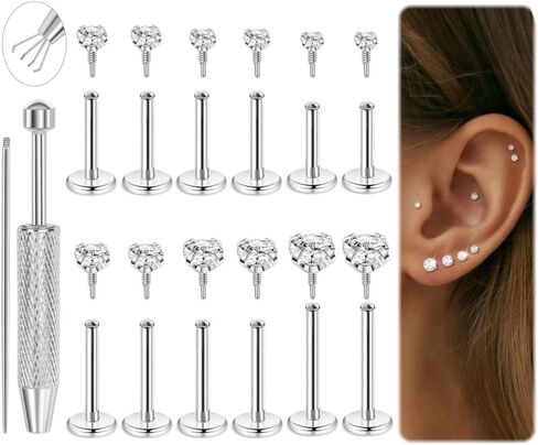 16G 18G 12 قطعة أقراط مسطحة الظهر 316L فولاذ جراحي ملولب داخليًا للنساء Tragus Labret Monroe الغضروف الحلزون محارة ترصيع هيبوالرجينيك مسمار الأنف ثقب المجوهرات in Kuwait