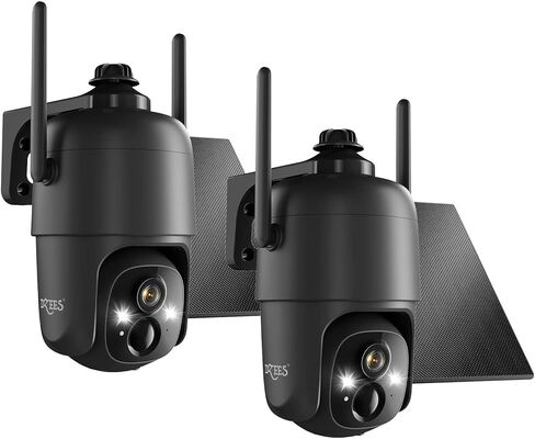 Dzees Solar Security Cameras Wireless Outdoor, 2K Battery Powered Security Camera, 360° PTZ Camera with Spotlight, Siren, Color Night Vision, AI Dectection, IP66 for Home Security, 2.4GHz 2-Pack in Kuwait