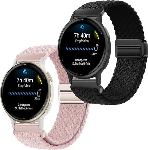 حزام ساعة مضفر مغناطيسي 20 ملم لـ Garmin Vivomove 3/HR/Style/Luxe/Vivoactive 5/3، Garmin Forerunner 55/165/245/645 Music/Venu Sq 2 حزام نايلون بديل رياضي in Kuwait