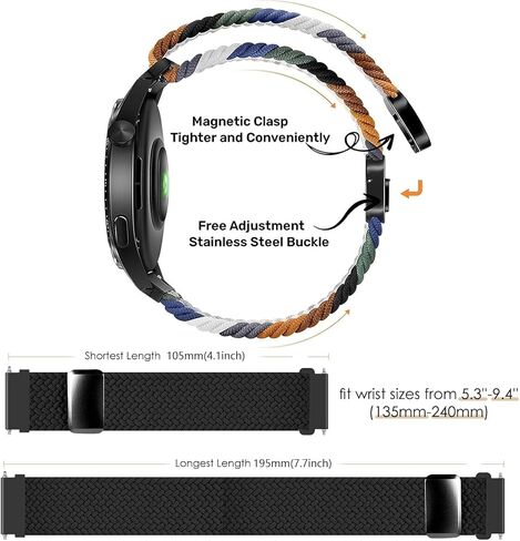 حزام ساعة مضفر مغناطيسي 20 ملم لـ Garmin Vivomove 3/HR/Style/Luxe/Vivoactive 5/3، Garmin Forerunner 55/165/245/645 Music/Venu Sq 2 حزام نايلون بديل رياضي in Kuwait