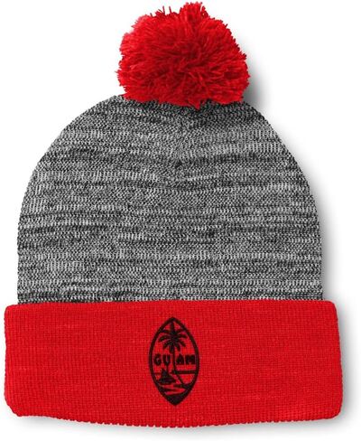 Speedy Pros Pom Pom Beanies for Women Seal of Guam Embroidery Skull Cap Flags Winter Hats for Men Acrylic 1 Size in Saudi Arabia