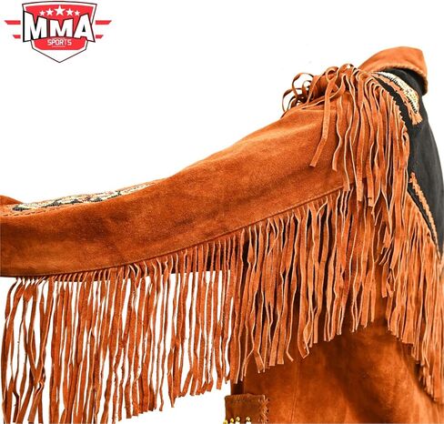 معطف جلد كاوبوي غربي للرجال سترة أمريكية أصلية مع خرزات وعظام هامشية in Kuwait