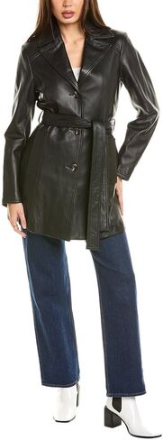 TAHARI Women's Genuine Lambskin Leather Trench Coat with Notch Collar, Button Closure & Tie Belt, Black, Large in Saudi Arabia