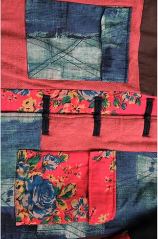 Women's Quilted Trench Coat Jacket Long Cotton Linen Blend Floral Print Outerwear Vintage Patchwork Design in Kuwait