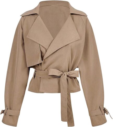 GORGLITTER Women's Belted Cropped Short Trench Coat Jacket Trendy Fall Long Sleeve Business Casual Work Outerwear 2025 in Saudi Arabia