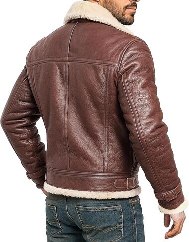 B3 RAF Aviator Pilot Flying Fur Shearling Bomber Sheepskin Leather Jacket Black/Brown in Saudi Arabia