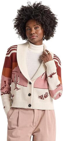 Pendleton Women’s Western Scenic Cardigan - 100% Cotton Knit Sweater Jacket, Ribbed Collar, Washable - Brick/Rose Multi in Saudi Arabia