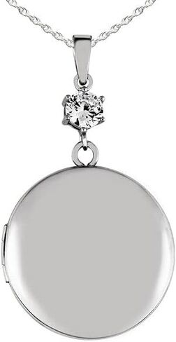 PicturesOnGold.com Sterling Silver Classic Round Photo Locket With Cubic Zirconia Accent in Saudi Arabia