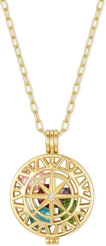 EVE'S ADDICTION Gold Customized CZ Birthstones Compass Locket Necklace, 18" Chain - Custom Birthstone Necklace for Women - Birthstone Jewelry - Gifts for Mom in Saudi Arabia