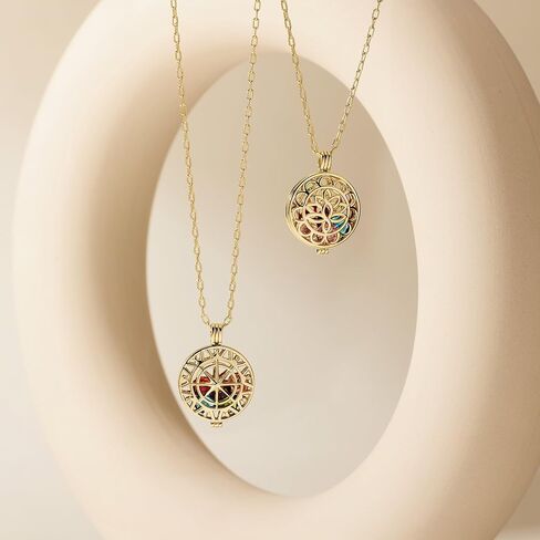 EVE'S ADDICTION Gold Customized CZ Birthstones Compass Locket Necklace, 18" Chain - Custom Birthstone Necklace for Women - Birthstone Jewelry - Gifts for Mom in Saudi Arabia