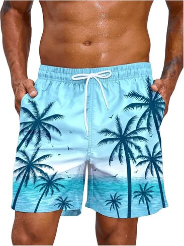 شورت سباحة رجالي من Floerns بطباعة استوائية برباط وخصر مستقيم وأرجل مستقيمة in Kuwait