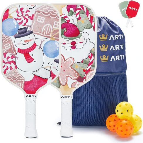 2024 ARTI Christmas Pickleball Paddles Set of 2 | Demure Pickleball Rackets Set for Men Women | 4 Balls & Carry Bag | Designed for Beginner to Intermediate | Polypropylene Honeycomb-Reinforced Core in Saudi Arabia