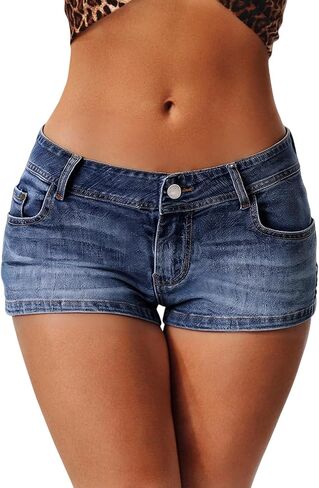 Women’s Denim Shorts High Stretchy Low Rise Jean Shorts Skinny Y2K Streetwear in Saudi Arabia