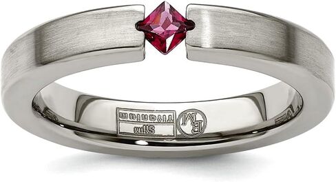 JewelryWeb Titanium Tension set Square Rhodolite Garnet Brushed 4mm Band Ring for Women and Men in Saudi Arabia