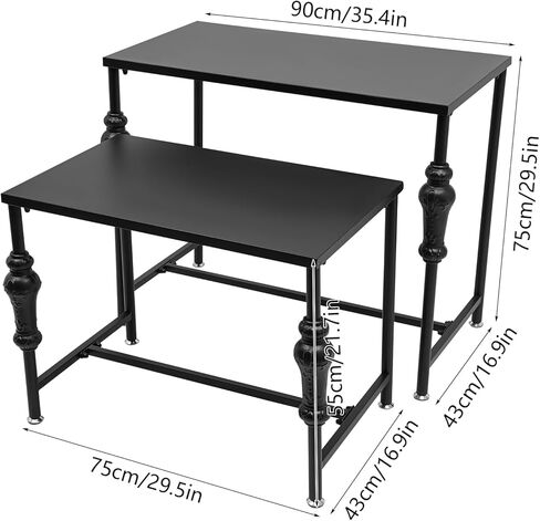 Retail Display Table, Set of 2 Nesting Tables Industrial Metal Shoe Handbag Boutique Display Stand Heavy Duty Retro Standing Riser Shelf 50lbs Load Capacity for Retail Store Clothing Store Hotel (Black) in Saudi Arabia