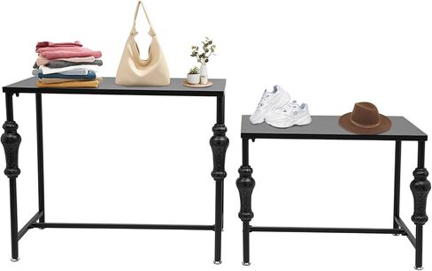 Retail Display Table, Set of 2 Nesting Tables Industrial Metal Shoe Handbag Boutique Display Stand Heavy Duty Retro Standing Riser Shelf 50lbs Load Capacity for Retail Store Clothing Store Hotel (Black) in Saudi Arabia
