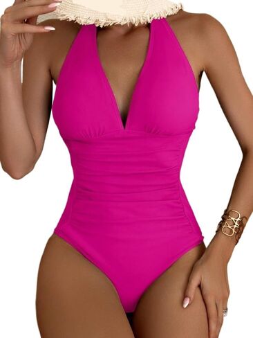 Womens Sleeveless Halter Ruched Backless One-Piece Swimsuit High Stretch Monokini for Beach and Summer Vacations in Saudi Arabia