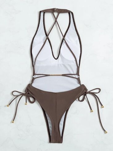 Women's High Stretch Criss-Cross One-Piece Swimsuit Casual Monokini for Beach and Vacation in Saudi Arabia