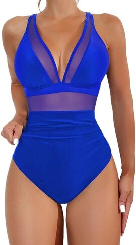 Womens High Stretch Backless Criss-Cross One-Piece Swimsuit Deep V-Neck Monokini for Beach and Summer Fun in Saudi Arabia