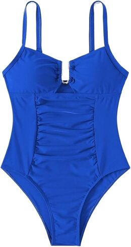 Elegant Women's Ruched High Stretch One-Piece Swimsuit Adjustable U-Shaped Monokini for Beach & Vacation in Saudi Arabia