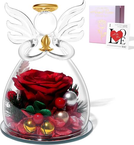 Blue Valentines Day Rose Gifts for Her, Preserved Rose in Glass Dome Angel Figurine Birthday Gift for Women, Valentines Angel Mothers Day Rose Gift for Mom Grandma in Saudi Arabia