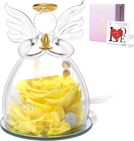 Blue Valentines Day Rose Gifts for Her, Preserved Rose in Glass Dome Angel Figurine Birthday Gift for Women, Valentines Angel Mothers Day Rose Gift for Mom Grandma in Saudi Arabia