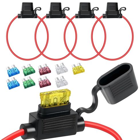 2 Pack 12 AWG Inline Fuse Holder 11.8 Inch 12V ATC/ATO Blade Fuse Holder with Waterproof Cap, 15A/20A/25A/30A/40A Blade Fuses 2 Each for Marine, Golf Cart Lighting, Circuits, Auto RV Fuses in Saudi Arabia