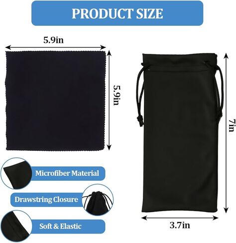 حقيبة نظارات شمسية من الألياف الدقيقة، حقائب نظارات ناعمة مع قطعة قماش للتنظيف، حقيبة تخزين برباط ناعم للنظارات الشمسية in Kuwait