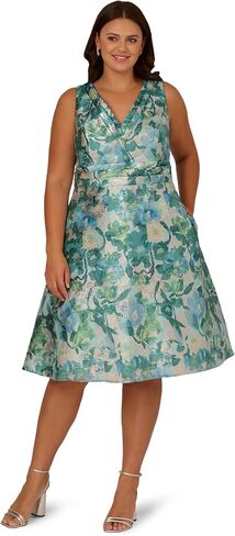 Adrianna Papell Floral Jacquard MIDI Dress, Pink/Blue Multi, 4 in Saudi Arabia