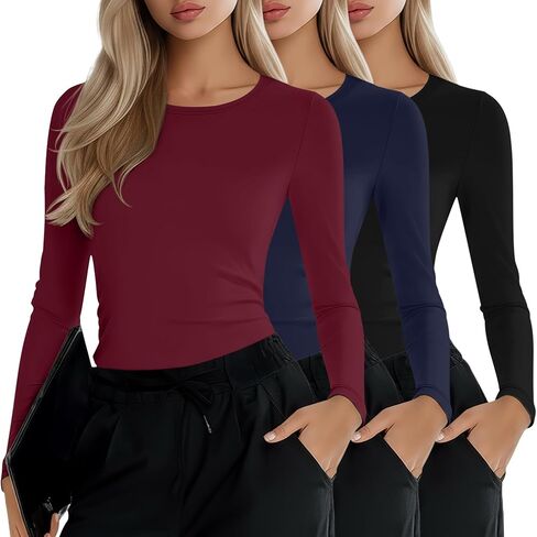 3 Pack Women's Under Scrub Shirts Long Sleeve Crew Neck Slim Fit Tees Basic Casual Soft Undershirts for Nurse in Saudi Arabia