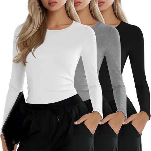 3 Pack Women's Under Scrub Shirts Long Sleeve Crew Neck Slim Fit Tees Basic Casual Soft Undershirts for Nurse in Saudi Arabia
