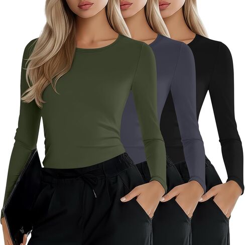3 Pack Women's Under Scrub Shirts Long Sleeve Crew Neck Slim Fit Tees Basic Casual Soft Undershirts for Nurse in Saudi Arabia