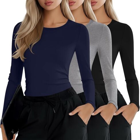 3 Pack Women's Under Scrub Shirts Long Sleeve Crew Neck Slim Fit Tees Basic Casual Soft Undershirts for Nurse in Saudi Arabia