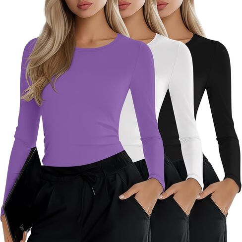 3 Pack Women's Under Scrub Shirts Long Sleeve Crew Neck Slim Fit Tees Basic Casual Soft Undershirts for Nurse in Saudi Arabia