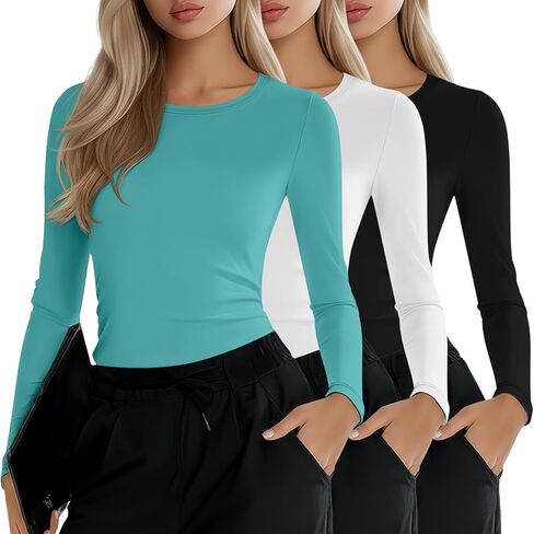 3 Pack Women's Under Scrub Shirts Long Sleeve Crew Neck Slim Fit Tees Basic Casual Soft Undershirts for Nurse in Saudi Arabia