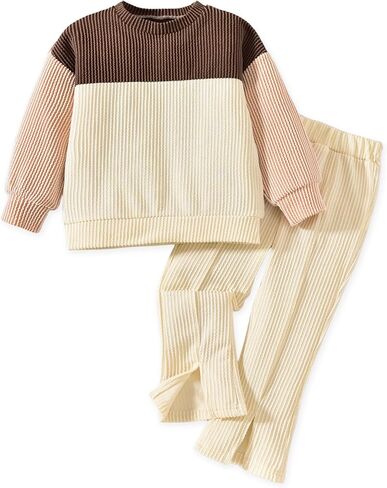 HINTINA Toddler Girl Long Sleeve Outfits Color Block Top Slit Pant Set in Saudi Arabia