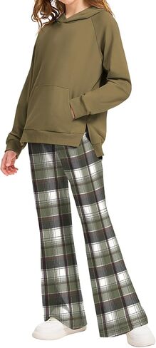 AMAWMW Girls Clothes Fashion Outfits 2 Piece Long Sleeve Hoodie Sweatshirt and Plaid Flare Pants Girls' Clothing Sets in Saudi Arabia