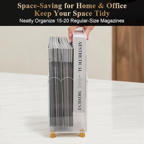 Acrylic Magazine Holder,Magazine Rack Floor,Crystal Clear Stylish Organizer with Luxe Gold Metal Feet and Wave Edge Design Space Saving Storage for Books Newspapers Office Supplies,Home Office in Saudi Arabia