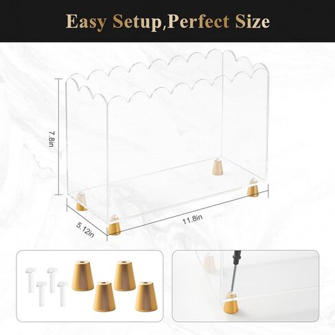Acrylic Magazine Holder,Magazine Rack Floor,Crystal Clear Stylish Organizer with Luxe Gold Metal Feet and Wave Edge Design Space Saving Storage for Books Newspapers Office Supplies,Home Office in Saudi Arabia
