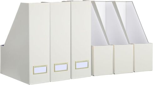 Gueevin Set of 6 Magazine File Holder Stylish Sturdy Cardboard File Boxes Desk Magazine Organizer Rack with Gold Label Holder to Organize Your Desk or Shelves for Home Classroom Office Library(Beige) in Saudi Arabia