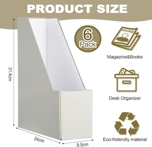 Gueevin Set of 6 Magazine File Holder Stylish Sturdy Cardboard File Boxes Desk Magazine Organizer Rack with Gold Label Holder to Organize Your Desk or Shelves for Home Classroom Office Library(Beige) in Saudi Arabia