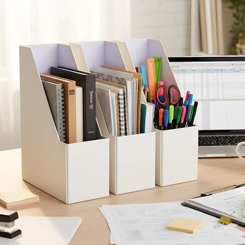 Gueevin Set of 6 Magazine File Holder Stylish Sturdy Cardboard File Boxes Desk Magazine Organizer Rack with Gold Label Holder to Organize Your Desk or Shelves for Home Classroom Office Library(Beige) in Saudi Arabia