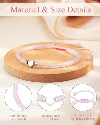 Stocking Stuffers for Women Teen Girls,Rose Quartz Beaded Bracelets for Women Teenage Teen Girl Gift Trendy Stuff with Inspirational Card in Saudi Arabia