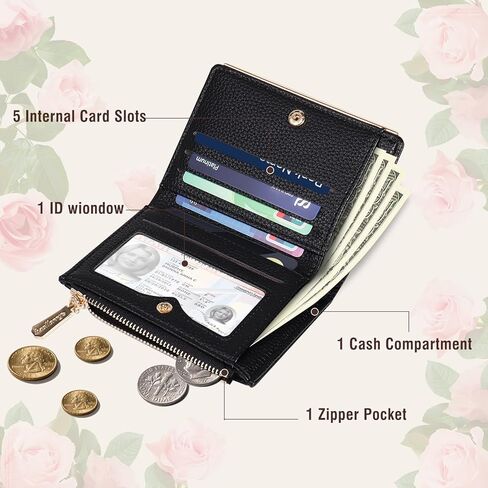 Small Wallet for Women -Bifold Embroidery Flower Wallet RFID Blocking PU Leather with Zipper Pocket for women girls(Black) in Saudi Arabia