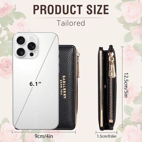 Small Wallet for Women -Bifold Embroidery Flower Wallet RFID Blocking PU Leather with Zipper Pocket for women girls(Black) in Saudi Arabia