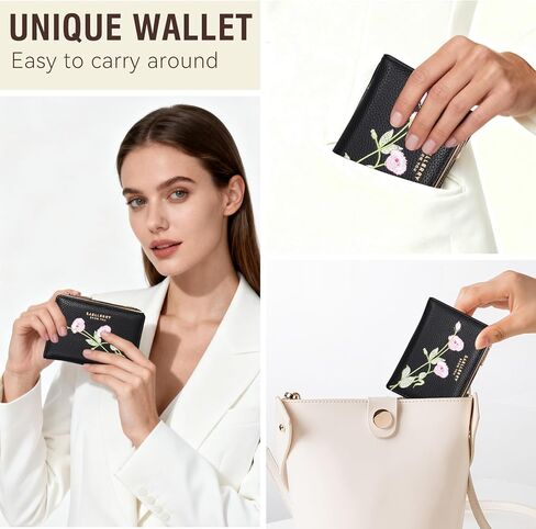 Small Wallet for Women -Bifold Embroidery Flower Wallet RFID Blocking PU Leather with Zipper Pocket for women girls(Black) in Saudi Arabia