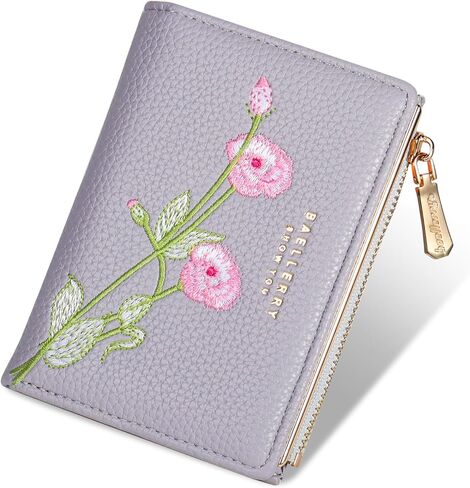 Small Wallet for Women -Bifold Embroidery Flower Wallet RFID Blocking PU Leather with Zipper Pocket for women girls(Black) in Saudi Arabia