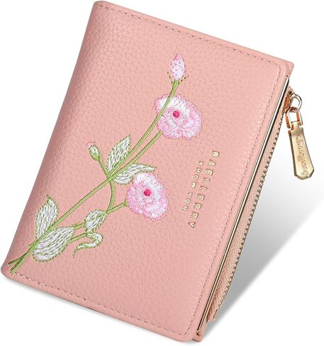 Small Wallet for Women -Bifold Embroidery Flower Wallet RFID Blocking PU Leather with Zipper Pocket for women girls(Black) in Saudi Arabia