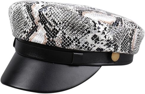 Women Snakeskin Yacht Captain Sailor Hat Halloween Cosplay Dancing Hip-Hop PU Newsboy Cabbie Baker Boy Peaked Cap Pageboy Hat in Saudi Arabia