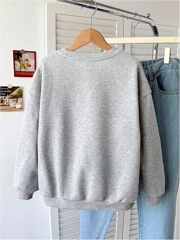 OYOANGLE Girl's Letter Graphic Print Fleece Sweatshirts Long Sleeve Crewneck Loose Pullover Sweatshirt in Saudi Arabia